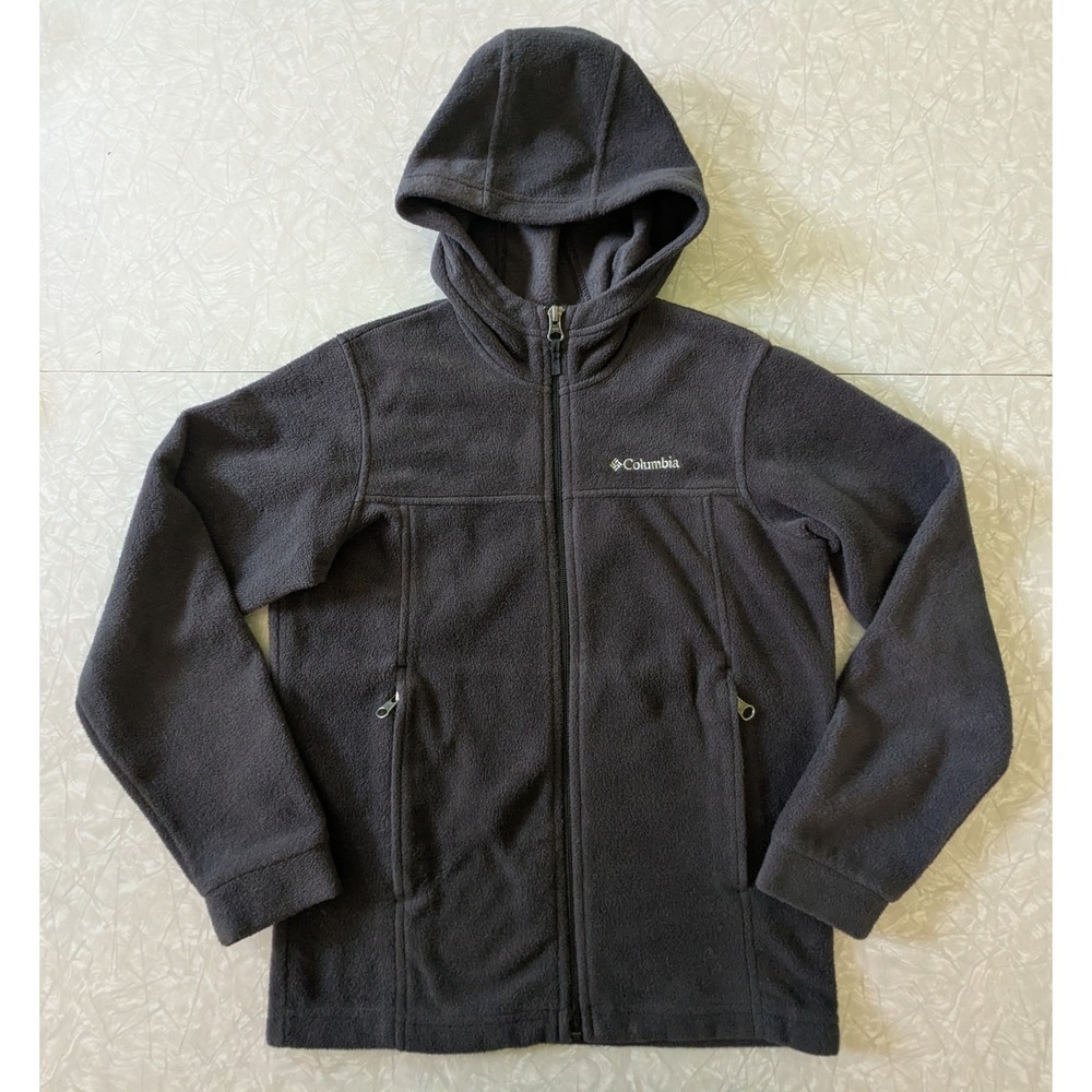 Columbia Boys Black Hooded Fleece Jacket Full Zip Size M 10/12 Outdoor Layer